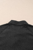 Black Frilled Short Sleeve Button Up Loose Denim Shirt Dress