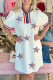 White July 4th Sequined USA Flag Star Patched Textured Collared T Shirt Dress