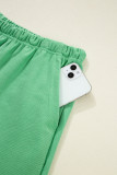Mint Green Plus Size V Neck Tee Patched Pocket Drawstring Shorts Set