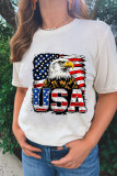 White USA Flag Eagle Graphic 4th July T Shirt