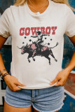 White COWBOY Star Graphic Crewneck Western Fashion Tee