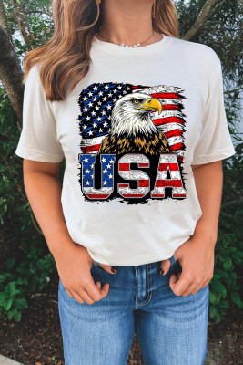 White USA Flag Eagle Graphic 4th July T Shirt