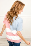 Pink Stars and Stripes Printed Crewneck Independence Day T Shirt