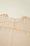 Oatmeal Lace Patchwork Waffle Short Sleeve Plus Size Top