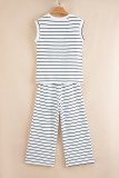 Black Stripe Casual Wide Leg 2pcs Pants Set