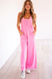 Bonbon Mineral Wash Raw Seam Patchwork Wide Leg Loose Jumpsuit