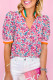 Pink Floral Print Contrast Striped Detail Short Sleeve Blouse