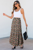 Brown Leopard Floral Reversible Ruffle Hem Maxi Skirt