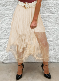 Apricot Lace Cascading Tiered High Waist Maxi Skirt