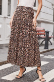 Brown Leopard Floral Reversible Ruffle Hem Maxi Skirt