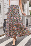 Brown Leopard Floral Reversible Ruffle Hem Maxi Skirt