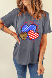 Gray American Heart July 4th Celebration Graphic T Shirt