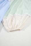 Multicolour Striped Patchwork Ric Rac Puff Sleeve Collared Mini Dress