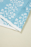 Sky Blue Contrast Floral Crewneck Short Sleeve Sweater