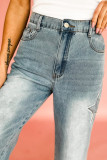 Stone Blue Star Patchwork Cropped Wide Leg High Waist Jeans