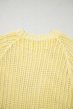 Yellow Cream Hollow-out Crochet Side Tied Short Sleeve Sweater
