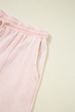 Pink Flower Patch Mineral Washed Terry Knit Cropped Wide Leg Pants