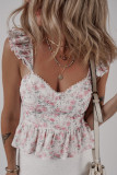 Pink Floral Flutter Peplum Tank Top