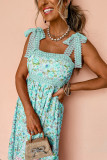 Green Floral Lace Tied Strap Empire Waist Maxi Dress