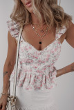 Pink Floral Flutter Peplum Tank Top