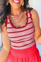 Rose Stripe Striped Scalloped Edge U Neck Sleeveless Sweater Vest