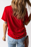 Red Glittering Rugby Pattern Crew Neck Game Day T Shirt