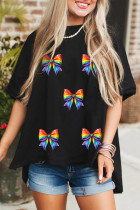 Black Pride Bow Print Oversize Cotton T Shirt