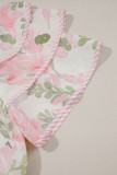 Pink Floral Contrast Edge Layered Short Sleeve Mini Dress