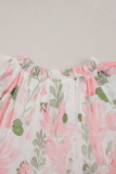 Pink Floral Contrast Edge Layered Short Sleeve Mini Dress