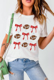 White Bowknot Rugby Graphic Crew Neck Tee
