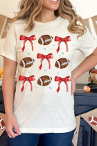 White Bowknot Rugby Graphic Crew Neck Tee