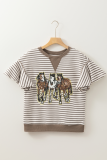 Parchment Sequin Horses Patched Striped Colorblock Ruffle Sleeve Top
