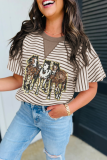 Parchment Sequin Horses Patched Striped Colorblock Ruffle Sleeve Top