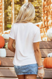 White Glitter Pumpkin Patched Cotton Blend T Shirt