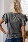Dark Grey Sequin Turquoise Pattern Ruffle Sleeve Cowgirl Tee