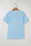 Light Blue Gopher Ball Sequin Patched Casual T Shirt