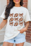 White Football Fashion Bow Print Cotton Blend T Shirt