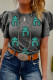 Dark Grey Sequin Turquoise Pattern Ruffle Sleeve Cowgirl Tee