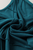Blue Sapphire Solid Color Stitching Detail Round Neck Tank Top