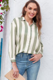 Green Striped Soft Relaxed Button Up Shirt