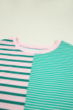 Green Stripe Color Block Exposed Seam Side Slit Plus Size Sweatshirt