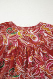 Multicolour Ethnic Paisley Print Tassel Tie Puff Sleeve Boho Blouse