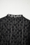 Black Sheer Floral Lace Long Sleeve Slim Fit Top