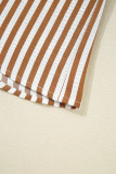 Brown Stripe Ruffled Hem Collared Long Sleeve Shirt Mini Dress