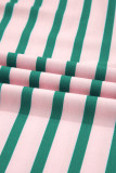 Green Stripe Color Block Exposed Seam Side Slit Plus Size Sweatshirt