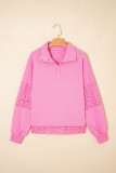 Bonbon Embroidered Flower Patchwork Snap Buttons Pullover Sweatshirt