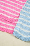 Multicolour Color Block Striped Patchwork Dolman Sleeve Slit Sweater
