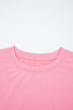 Sachet Pink Drop Shoulder Lace Ruffled Sleeve Patchwork Loose Sweatshirt