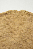Light French Beige Lantern Sleeve Scallop V Neck Buttoned Front Cardigan