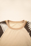 Light French Beige Aztec Patchwork Raglan Pullover Sweatshirt